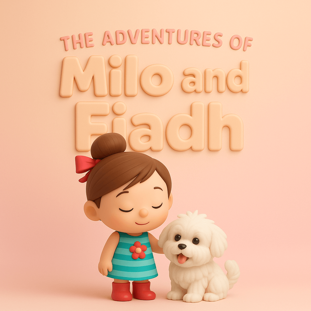3D cartoon character with a small white puppy